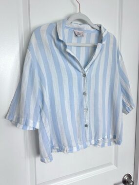 Sincerely Jules 100% Cotton Nautical Blue white stripe Shirt Medium
